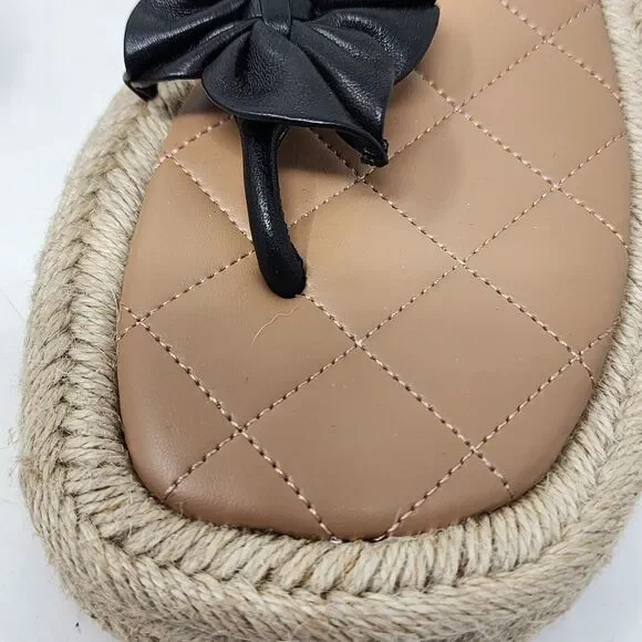 Aerosoles Fanie Lace Up Black Leather Flower Espadrilles Sandals Size 9.5 Black - Picture 5 of 14